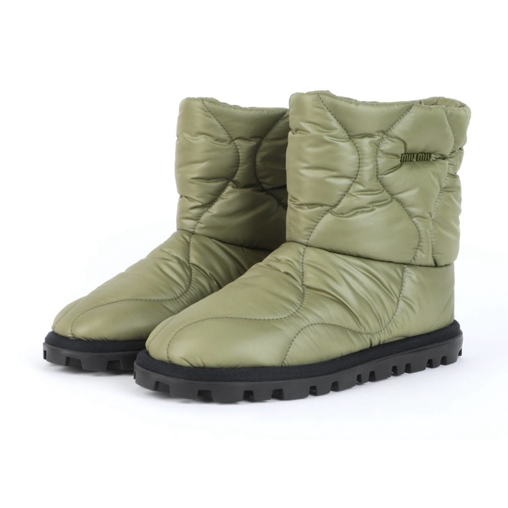Miu Miu Khaki Waves Quilted Nylon Snow Boots